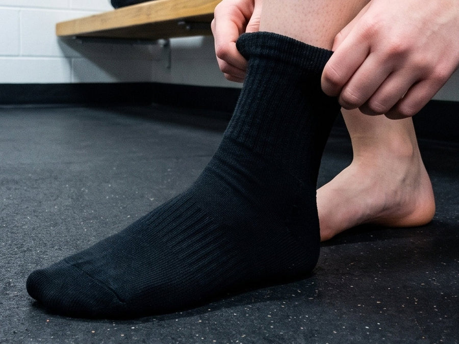 Step 2: pulling a skate sock over the sleeve