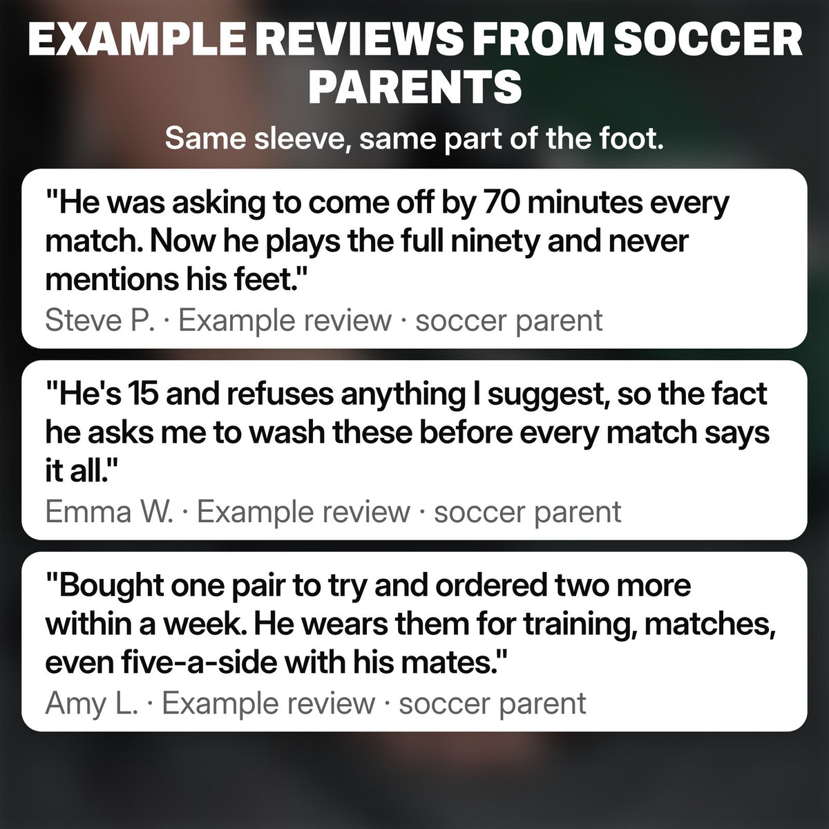 Three example reviews from soccer parents