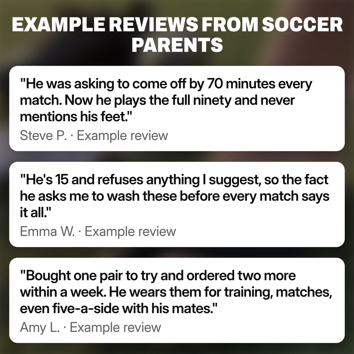 Three example reviews from soccer parents