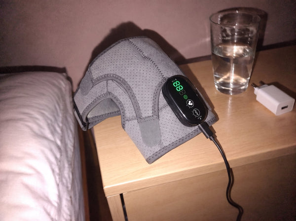Example photo: the wrap charging on a bedside table