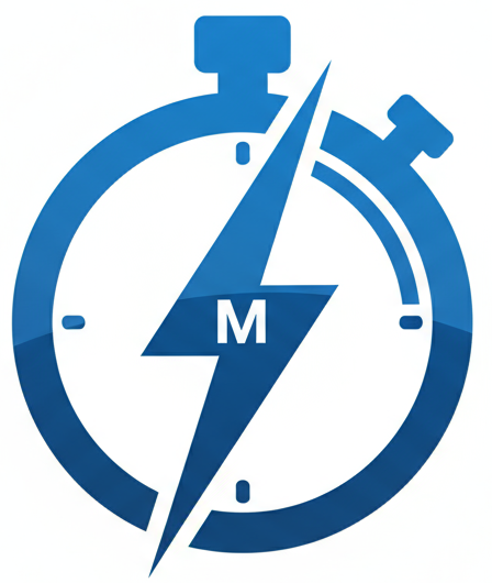 symbole bleu combiné d'un flash et d'un chronomètre